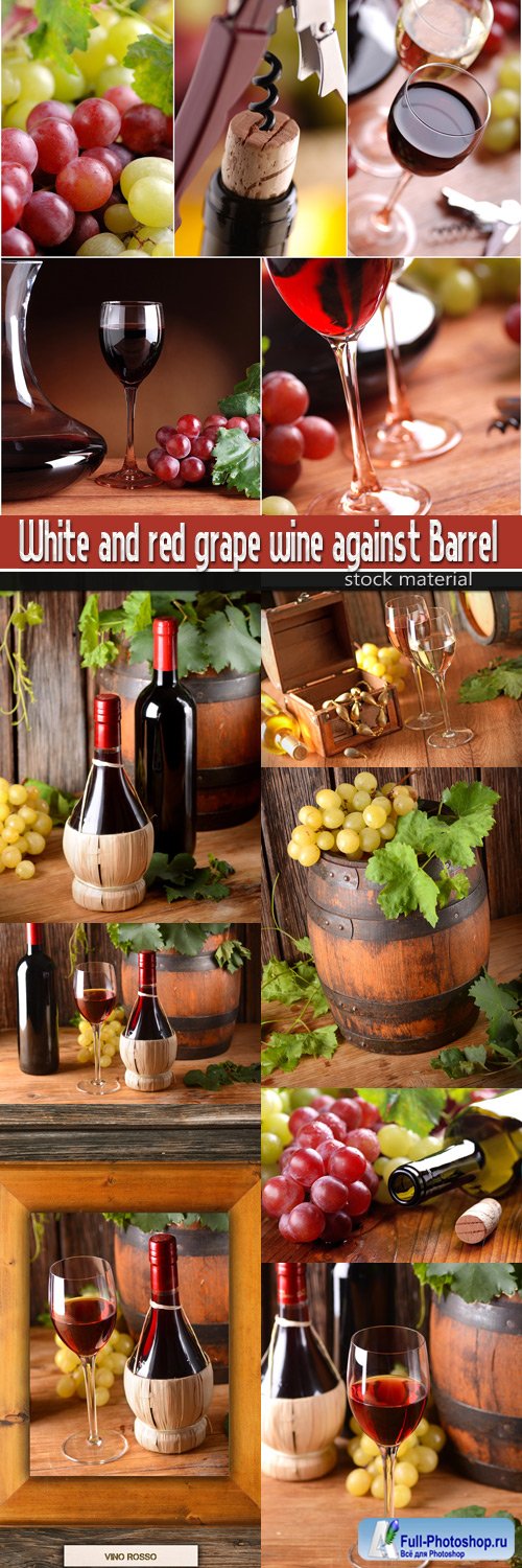 White and red grape wine against Barrel