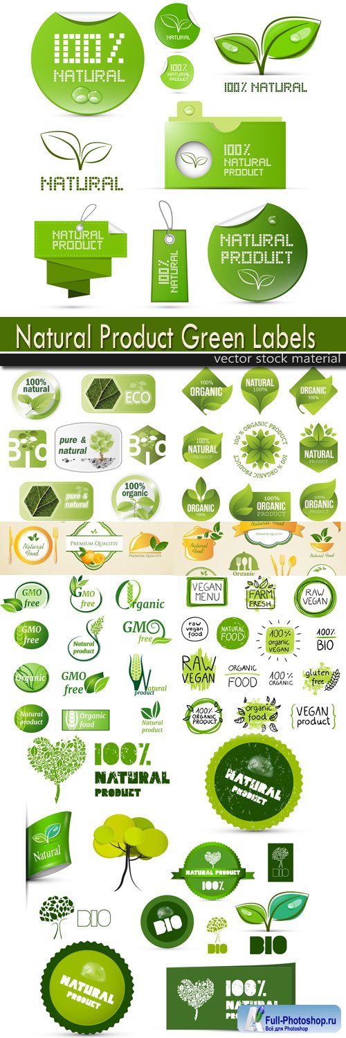 Stickers Set - Natural Product Green Labels