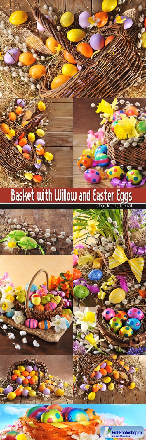 Basket with Willow and Easter Eggs