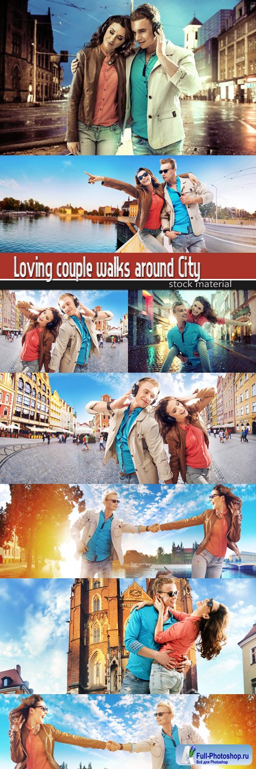 Loving couple walks around City