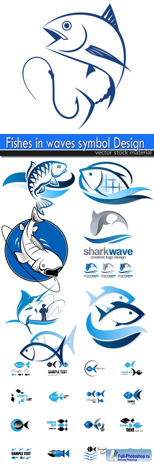 Fishes in waves symbol Design