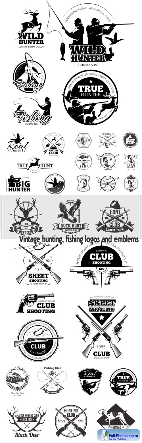 Vintage hunting, fishing logos and emblems