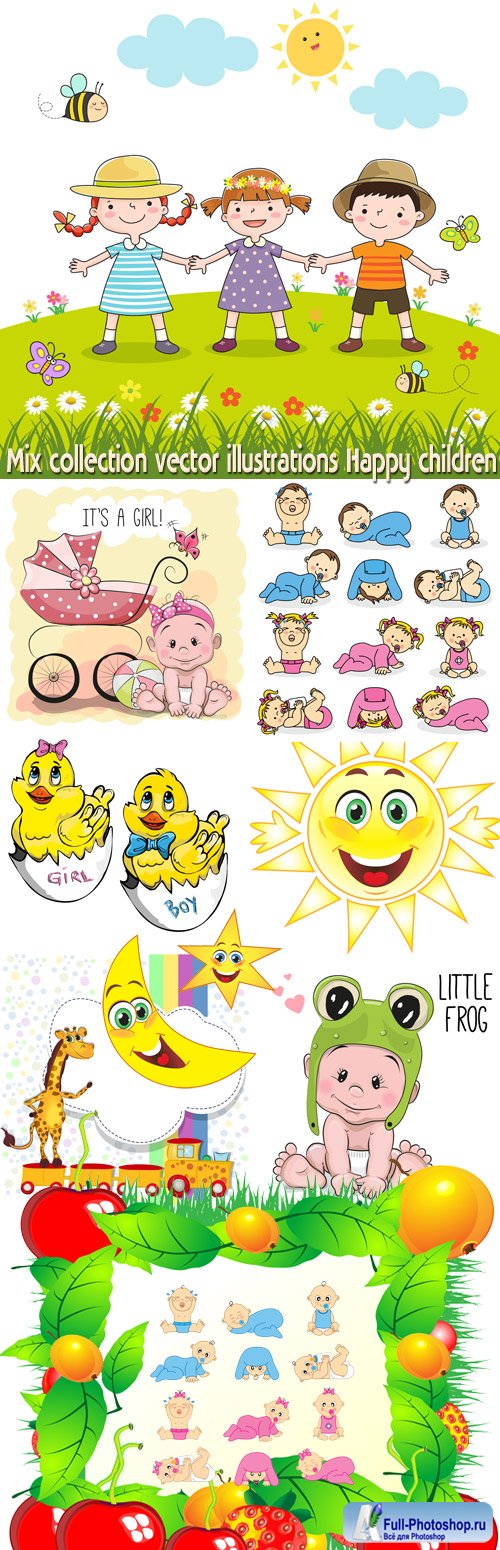 Mix collection vector illustrations Happy children