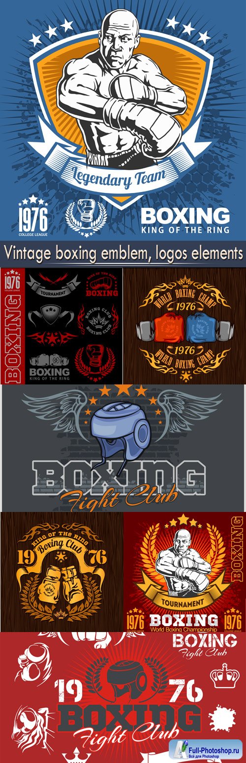 Vintage boxing emblem, logos elements