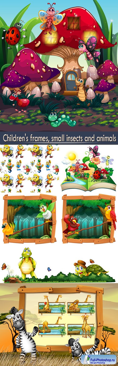 Children's frames, small insects and animals
