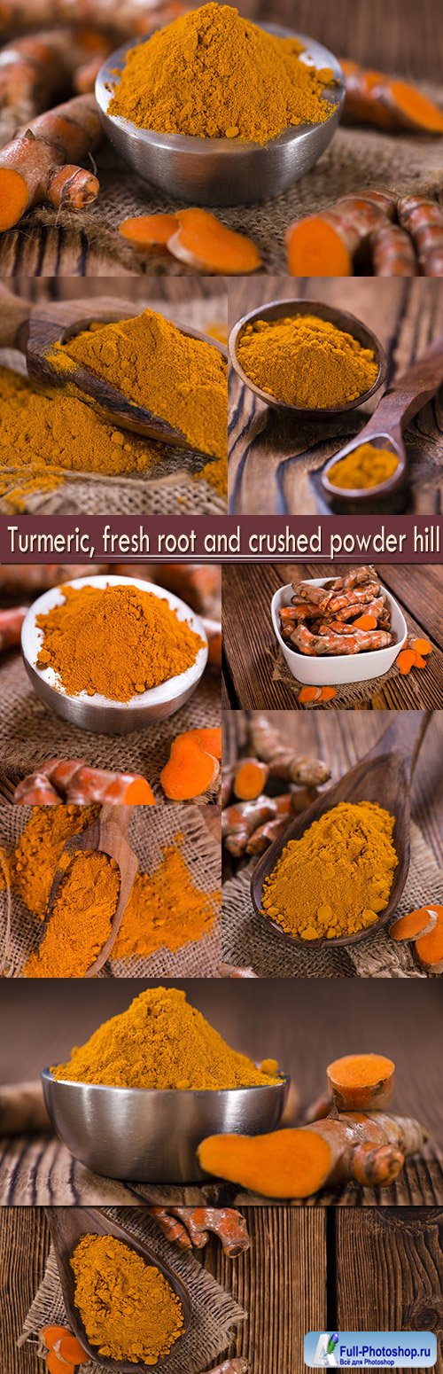 Turmeric, fresh root and crushed powder hill