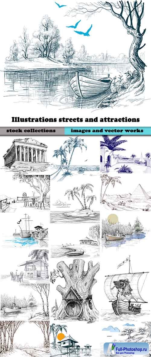 Illustrations streets and attractions