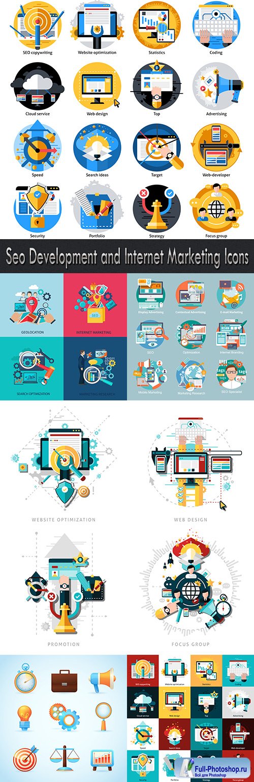 Seo Development and Internet Marketing Icons