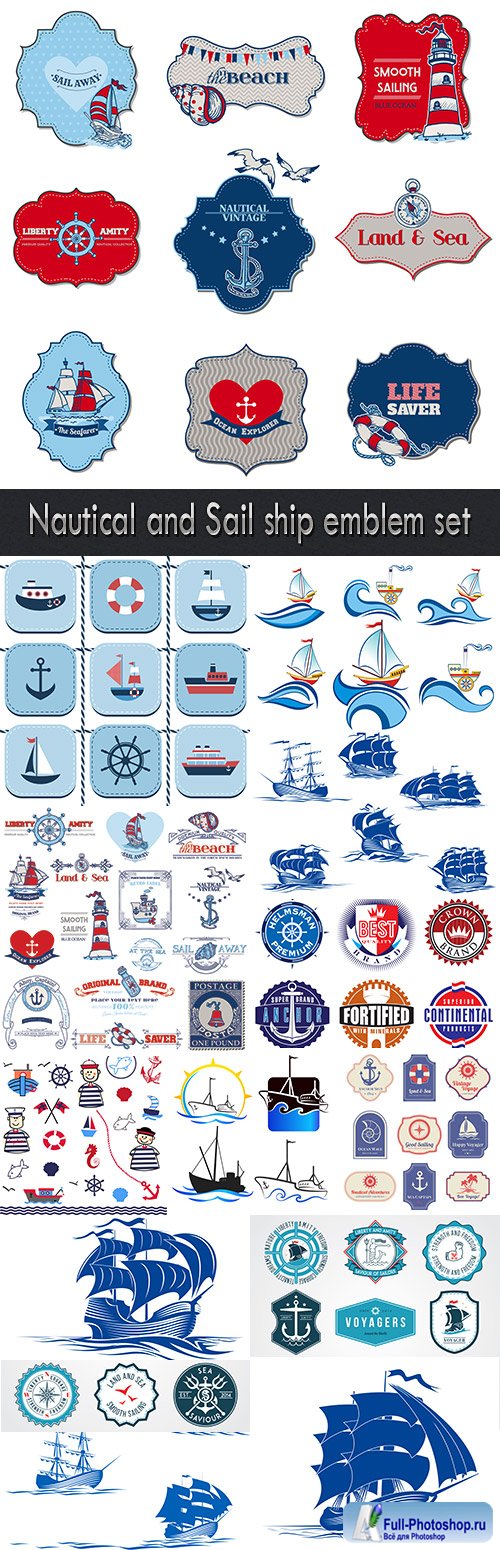 Nautical and Sail ship emblem set