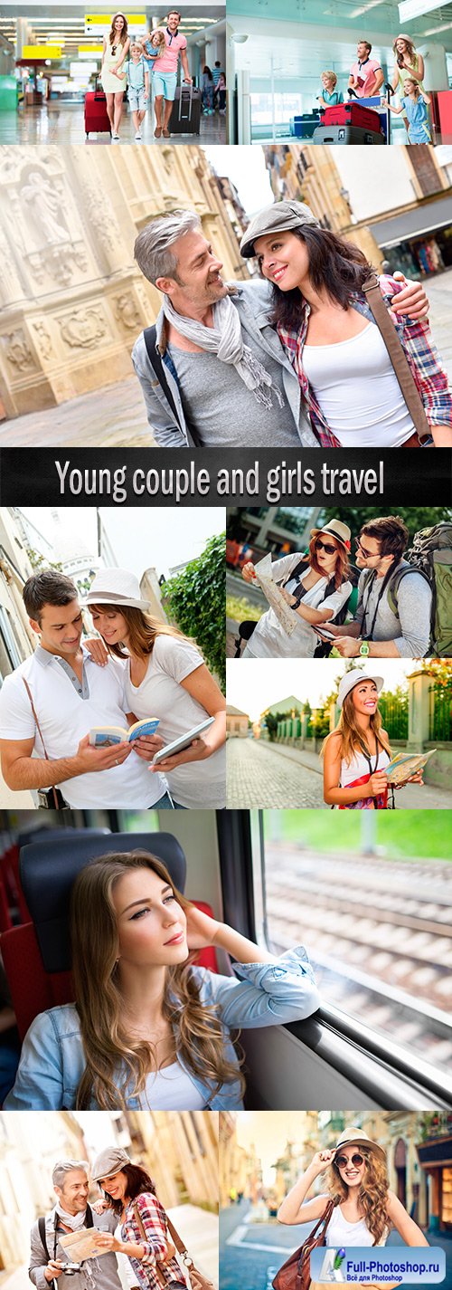 Young couple and girls travel