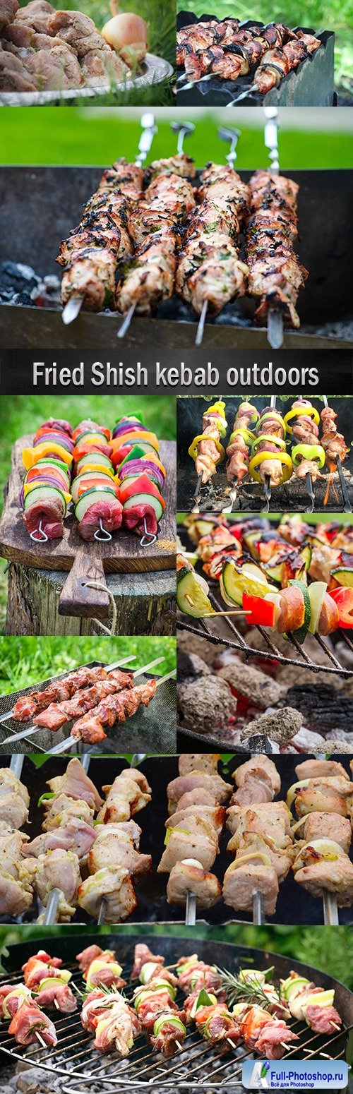 Fried Shish kebab outdoors