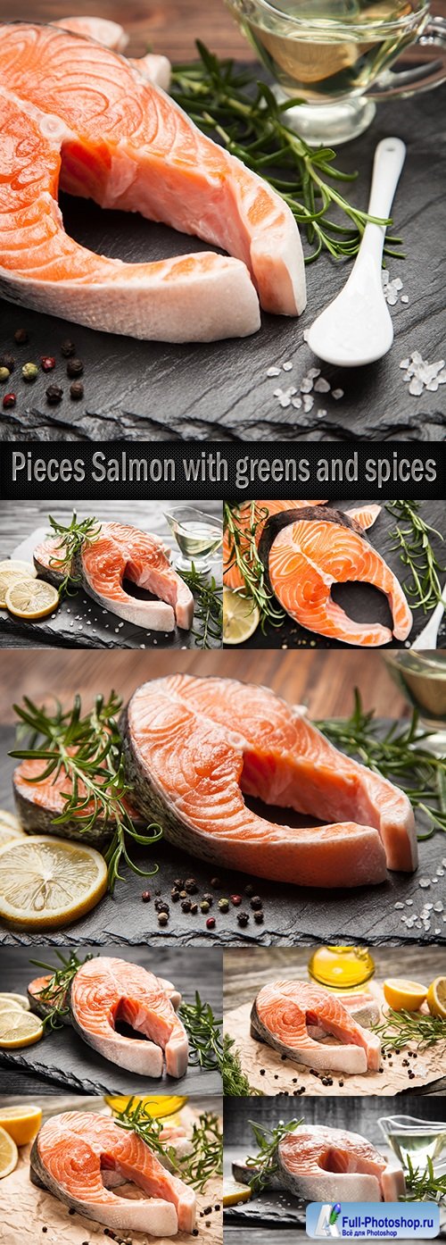 Pieces Salmon with greens and spices