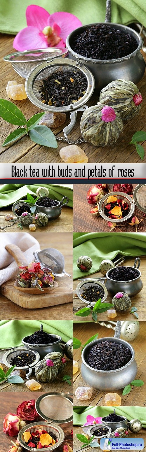 Black tea with buds and petals of roses