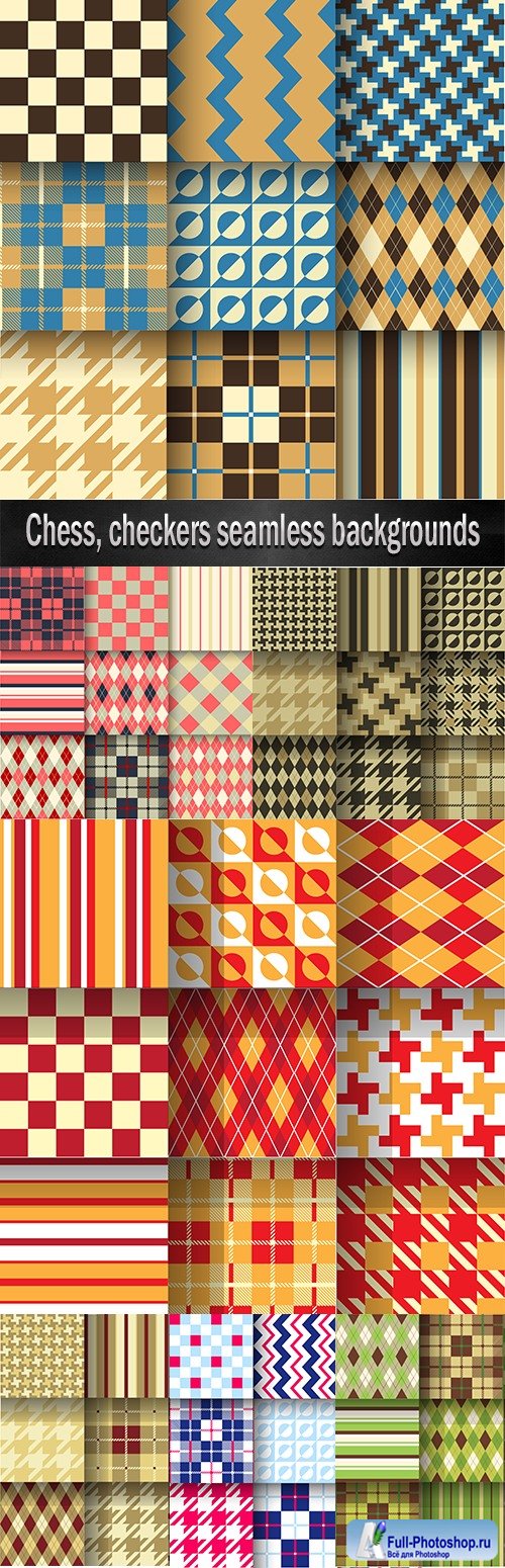 Chess, checkers seamless backgrounds