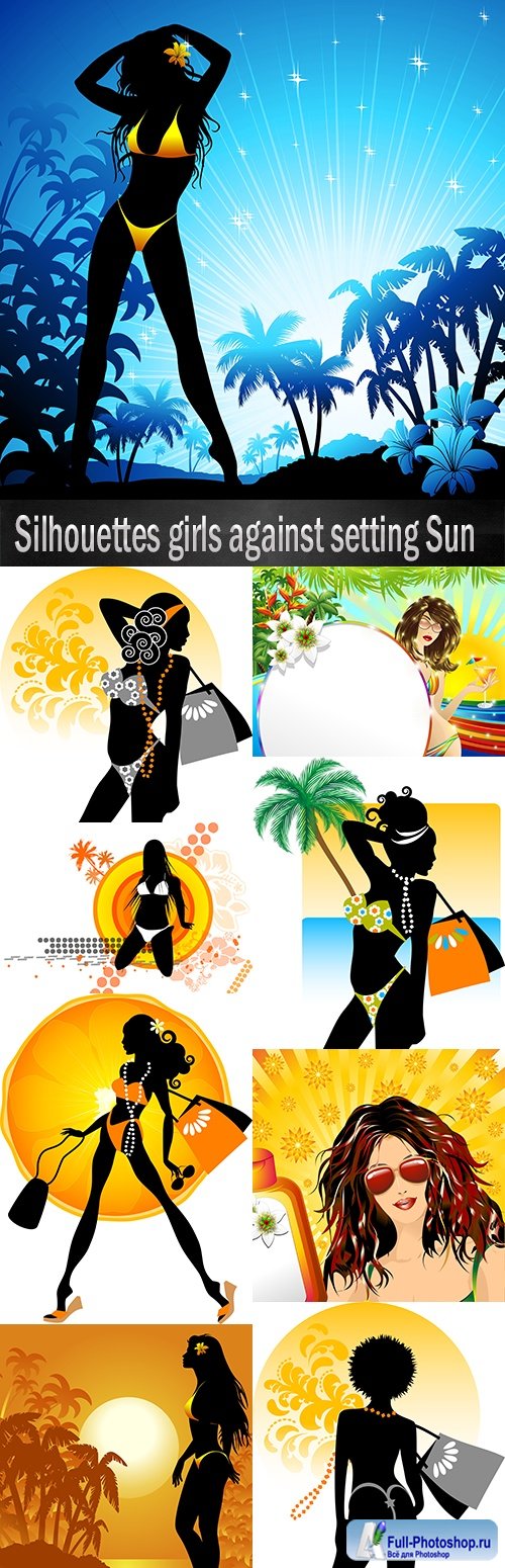 Silhouettes girls against setting Sun
