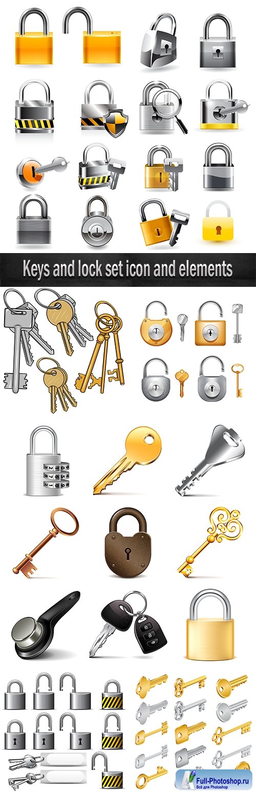 Keys and lock set icon and elements
