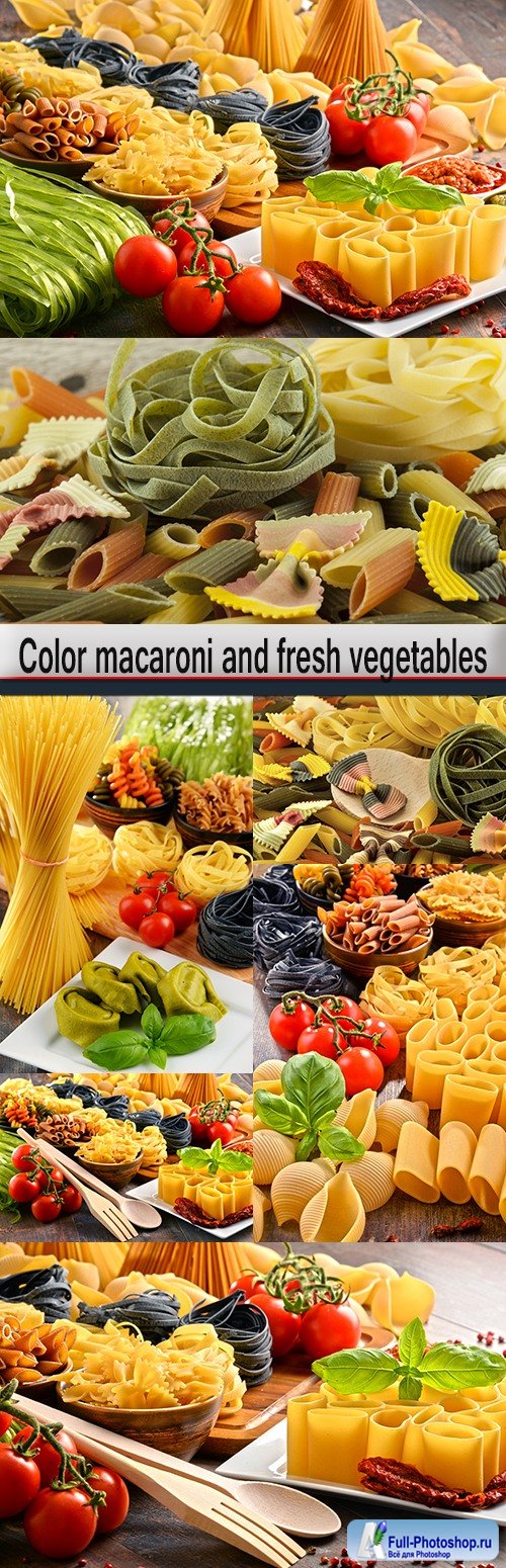 Color macaroni and fresh vegetables