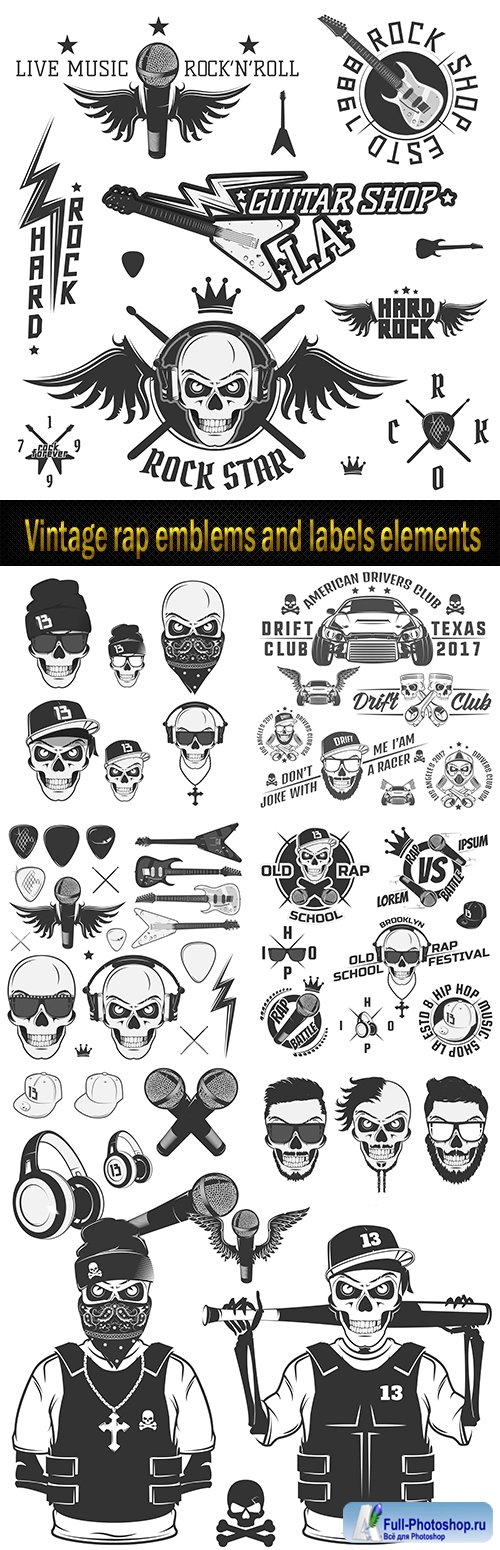 Vintage rap emblems and labels elements