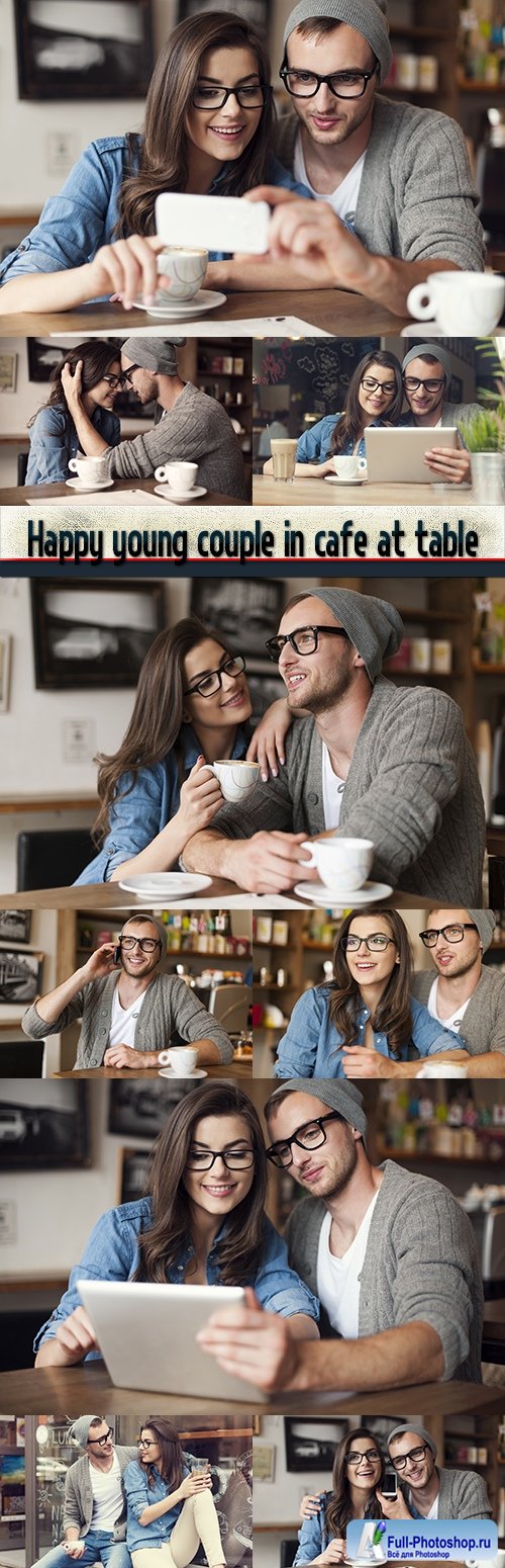 Happy young couple in cafe at table