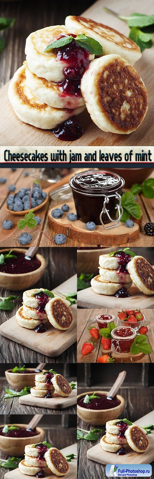 Cheesecakes with jam and leaves of mint