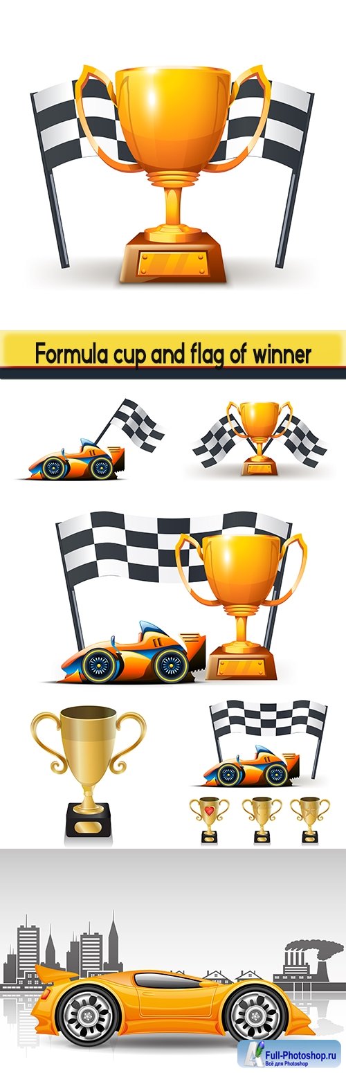 Formula cup and flag of winner