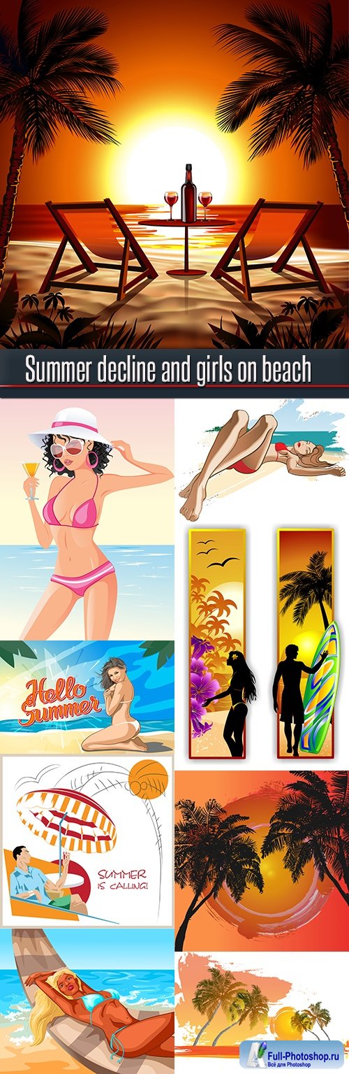 Summer decline and girls on beach