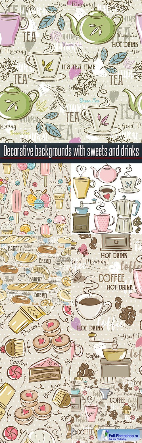 Decorative backgrounds with sweets and drinks