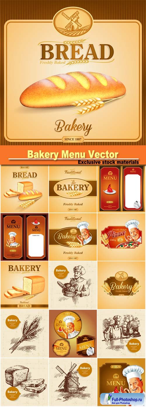 Bakery menu vector backgrounds, banners, labels