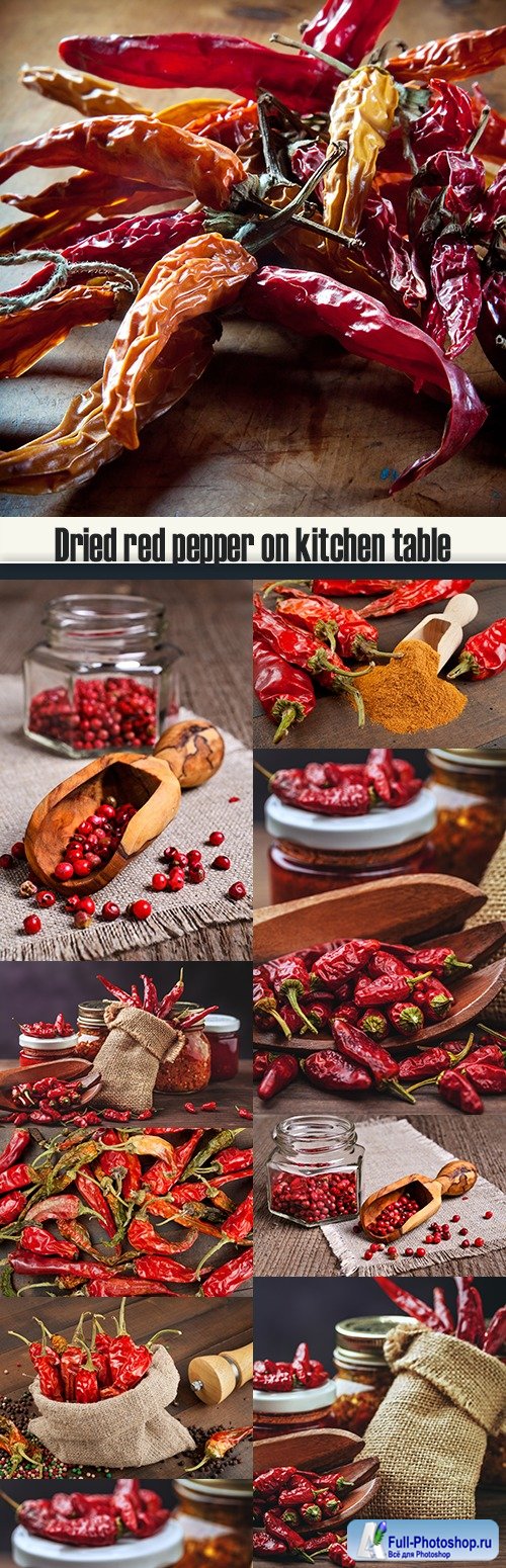 Dried red pepper on kitchen table