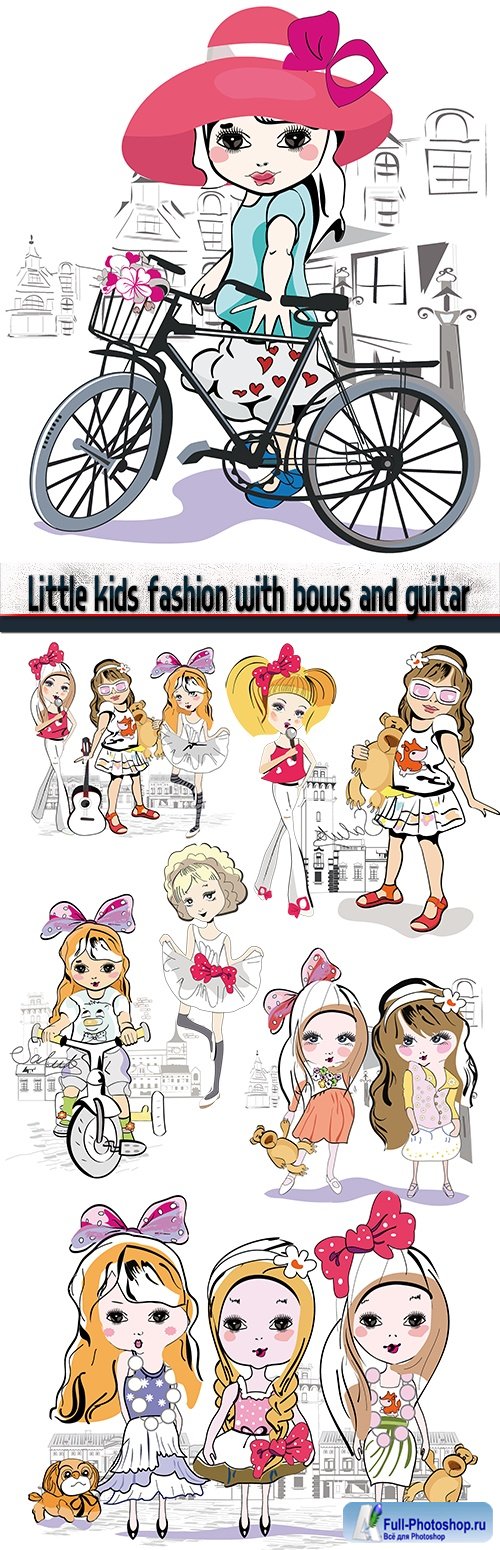 Little kids fashion with bows and guitar