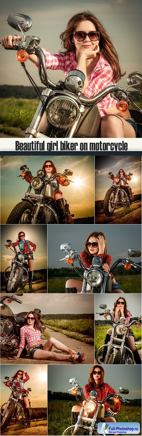Beautiful girl biker on motorcycle