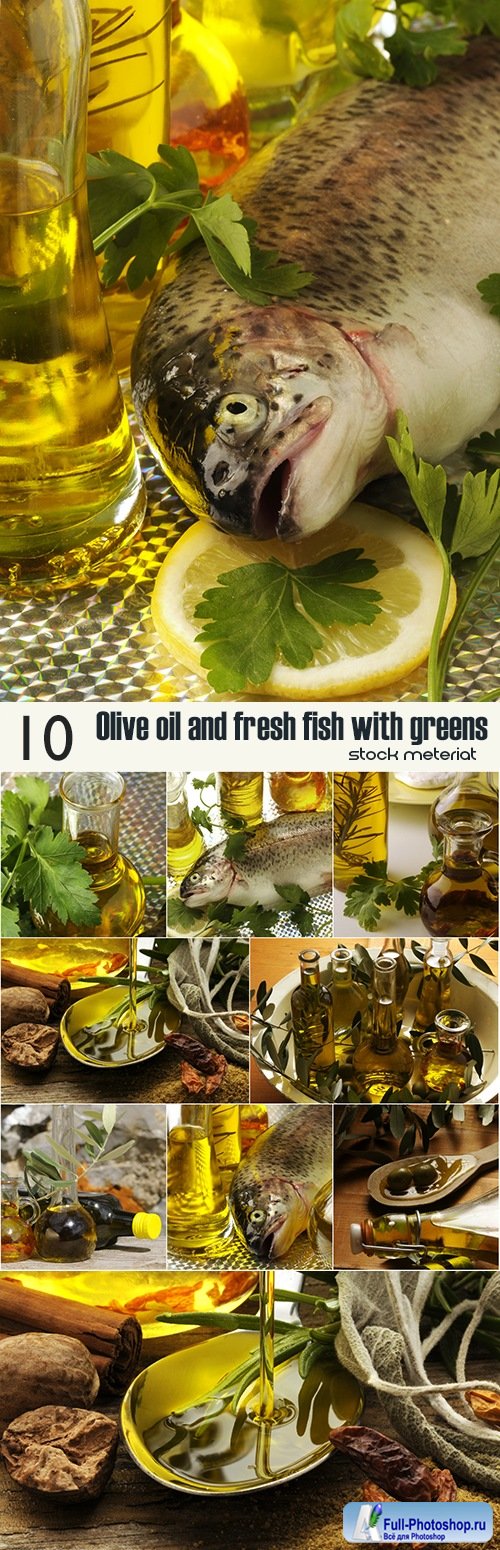 Olive oil and fresh fish with greens