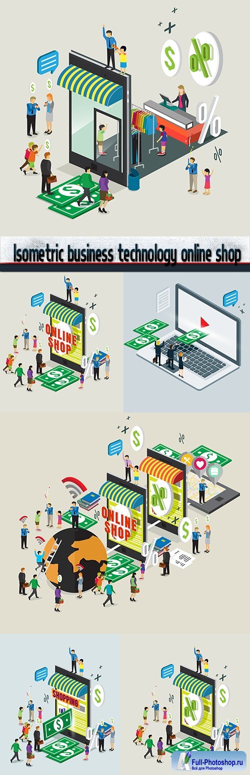 Isometric business technology online shop