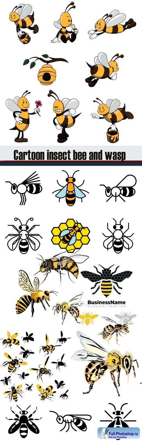 Cartoon insect bee and wasp