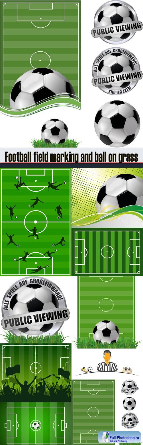 Football field marking and ball on grass