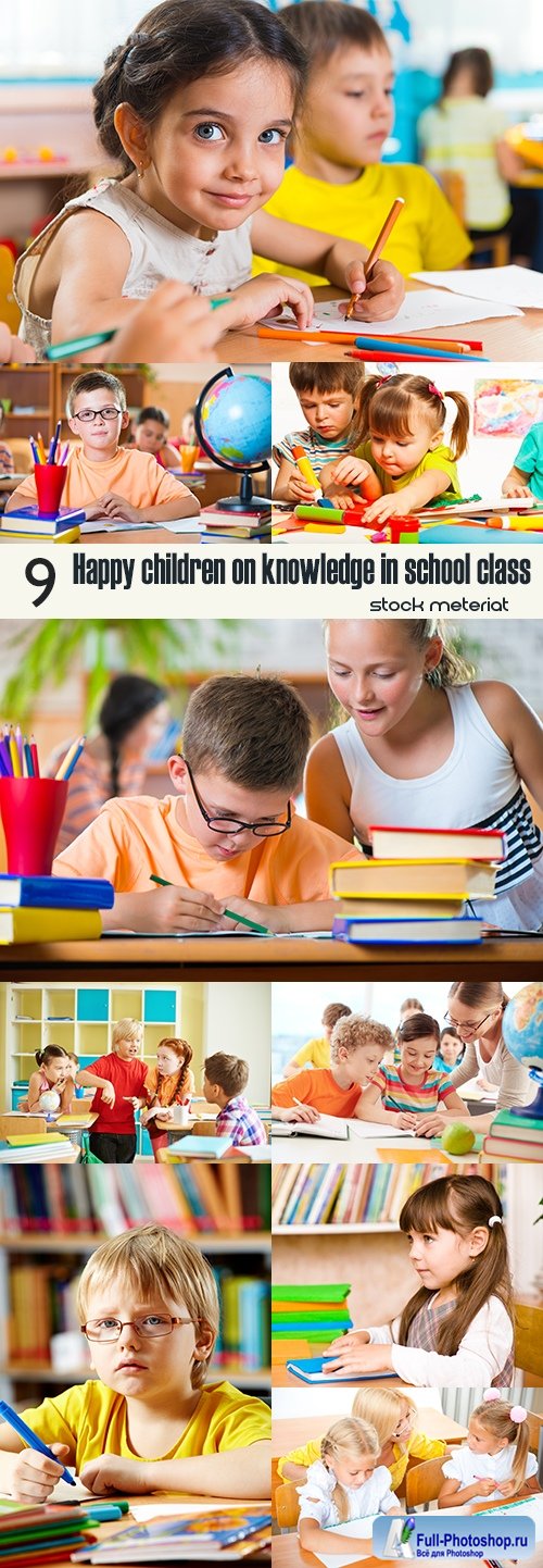 Happy children on knowledge in school class