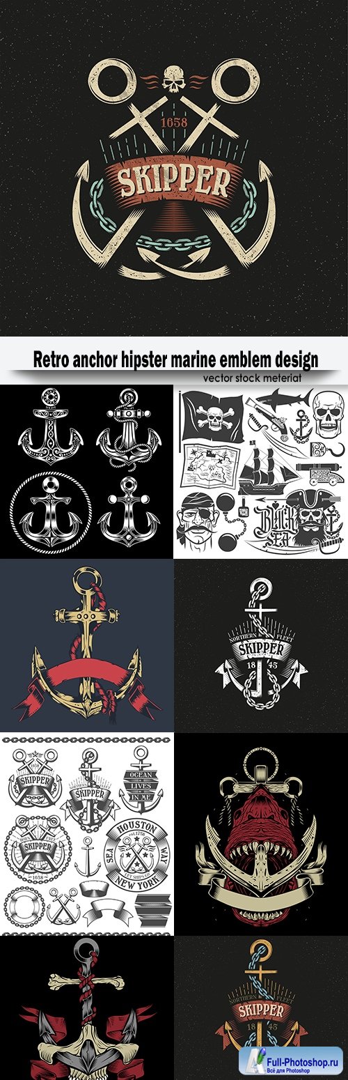 Retro anchor hipster marine emblem design