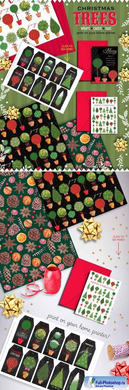 Christmas Trees wraps cards tags