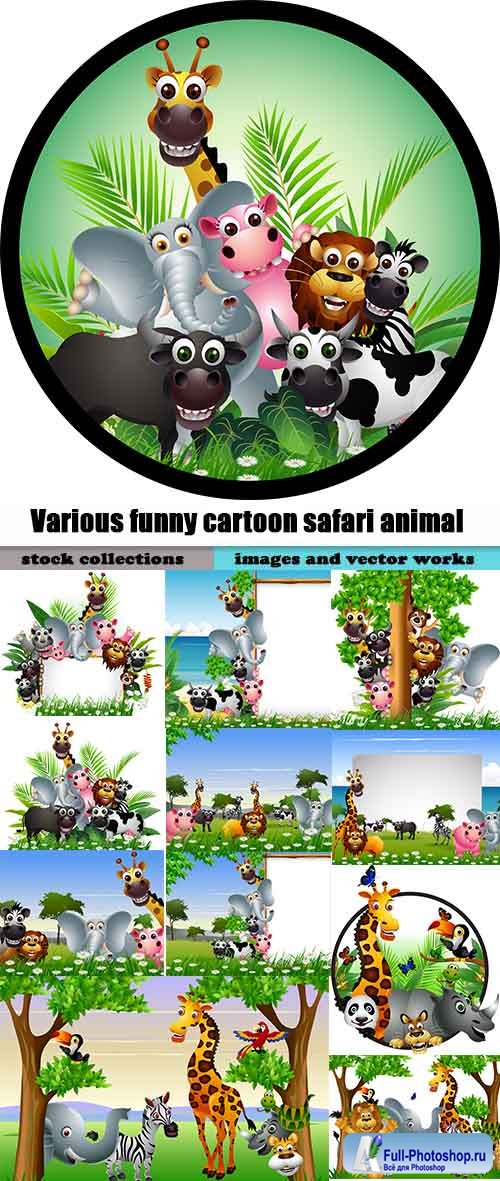 Various funny cartoon safari animal