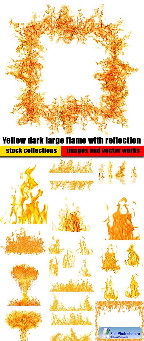Yellow dark large flame with reflection on white