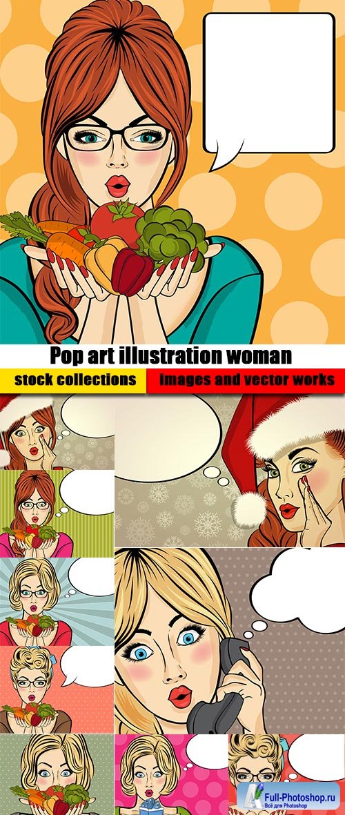 Pop art illustration woman gifts and fresh vegetables