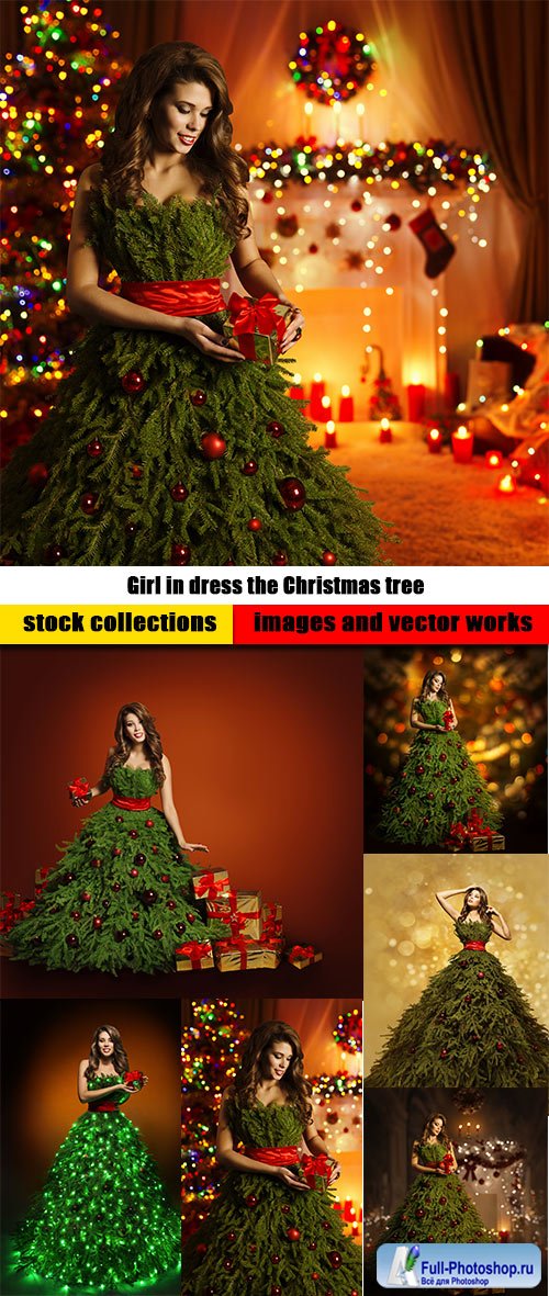 Girl in dress the Christmas tree