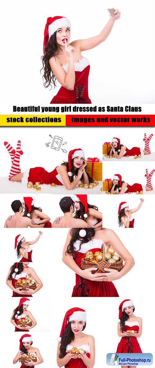 Beautiful young girl dressed as Santa Claus 