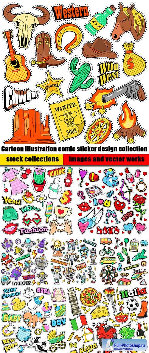 Cartoon illustration comic sticker design collection