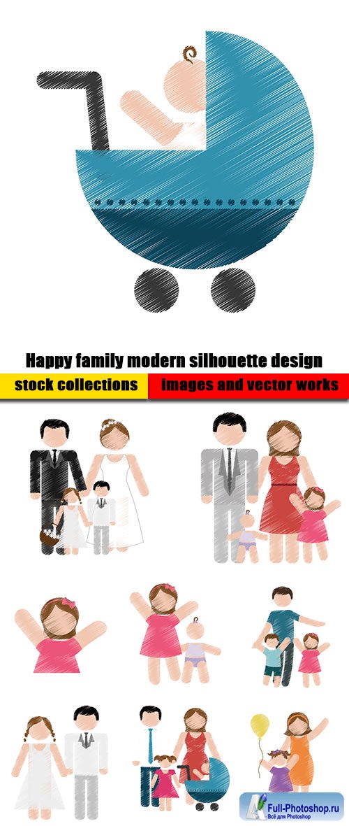 Happy family modern silhouette design