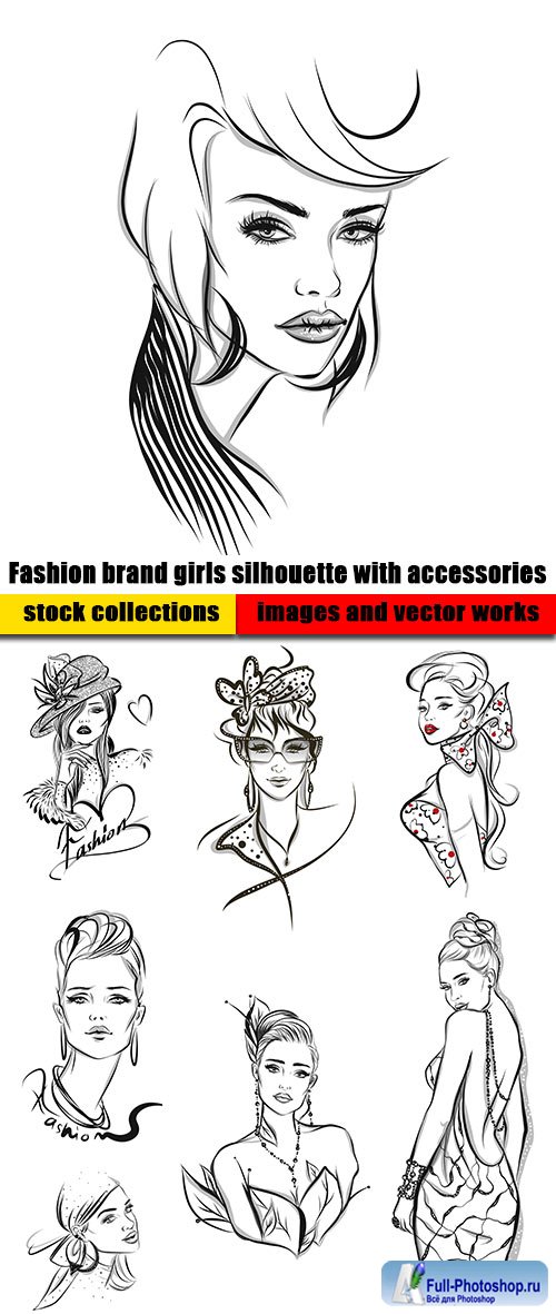 Fashion brand girls silhouette with accessories