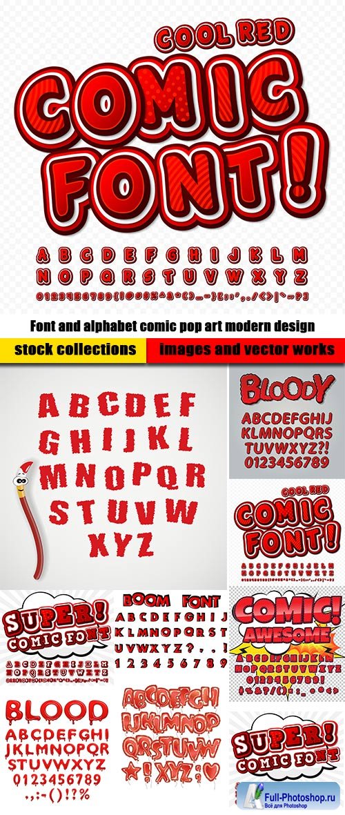 Font and alphabet comic pop art modern design