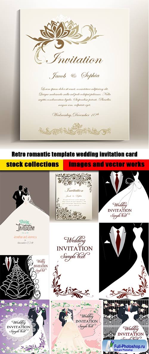 Retro romantic template wedding invitation card