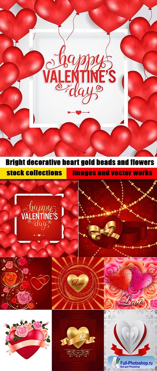 Bright decorative heart gold beads and flowers