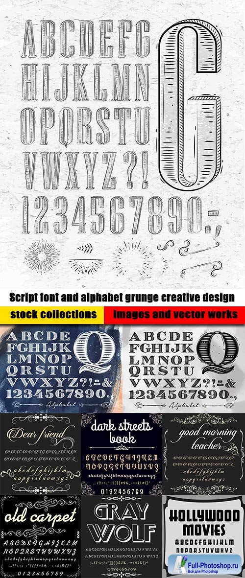 Script font and alphabet grunge creative design